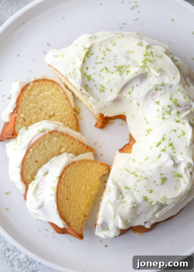 This lime bundt cake is light and zesty with a rich cream cheese frosting.