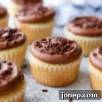 Velvety Vanilla Cupcakes with Dreamy Fudge Frosting 5 Soft and fluffy vanilla cupcakes with fudge buttercream frosting