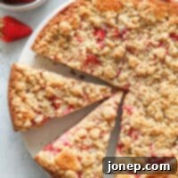 Strawberry rhubarb coffee cake with streusel topping