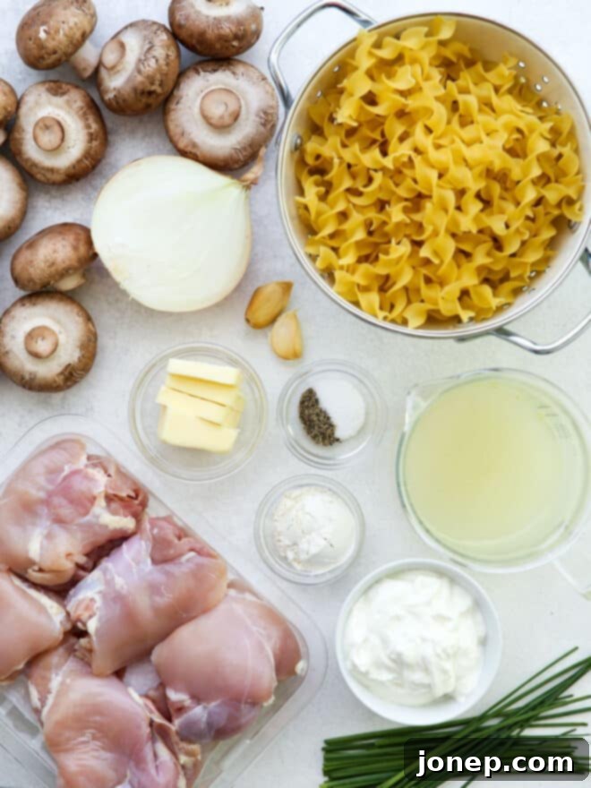 Creamy Chicken Mushroom Stroganoff 4 Close up of creamy chicken mushroom stroganoff cooking in a pan