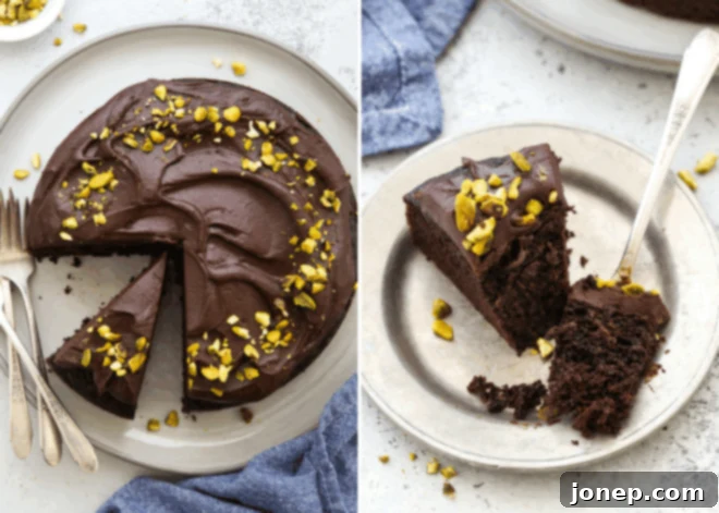 sliced chocolate olive oil cake; bite taken out of a slice with a fork