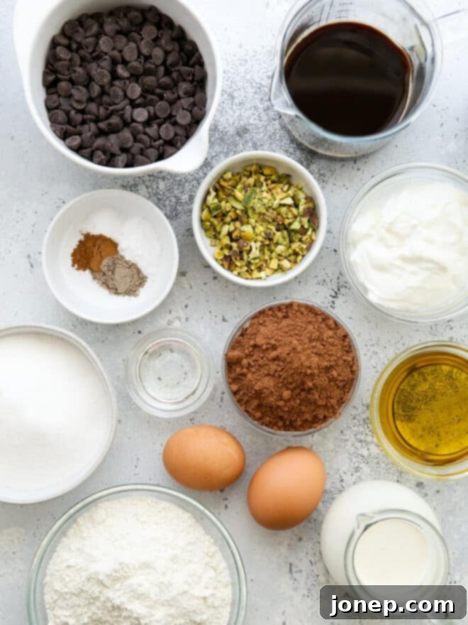 chocolate olive oil cake ingredients measured out