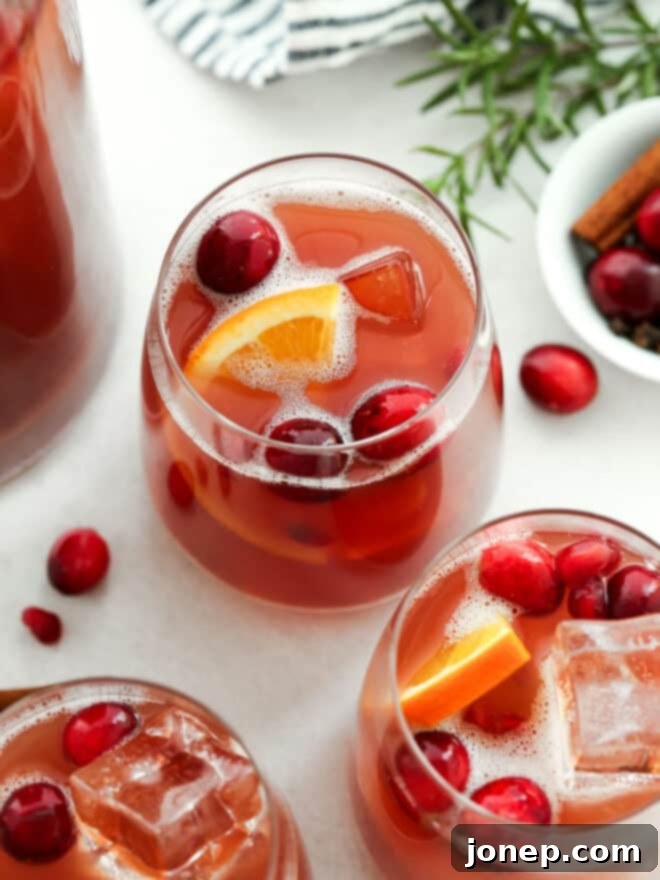 Glasses of holiday punch with ice