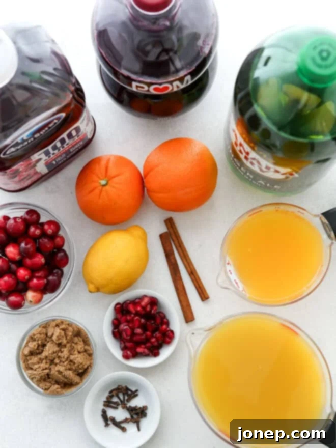 Ingredients for non-alcoholic Christmas punch