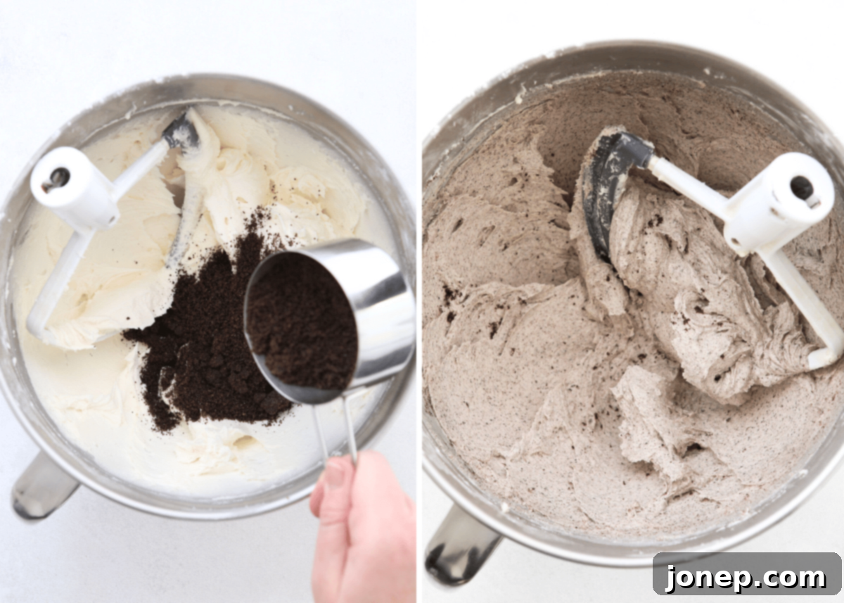 Oreo Bliss Bites 7 Making the creamy Oreo buttercream frosting, step by step.