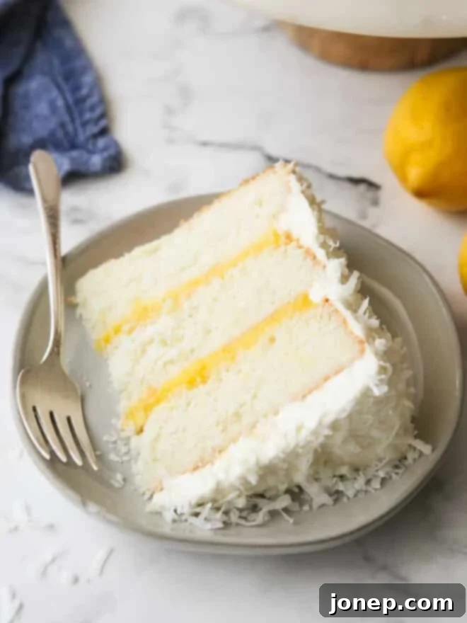 Ten Steps to Cake-Baking Bliss 3 Close-up of a delectable slice of lemon coconut cake on a plate