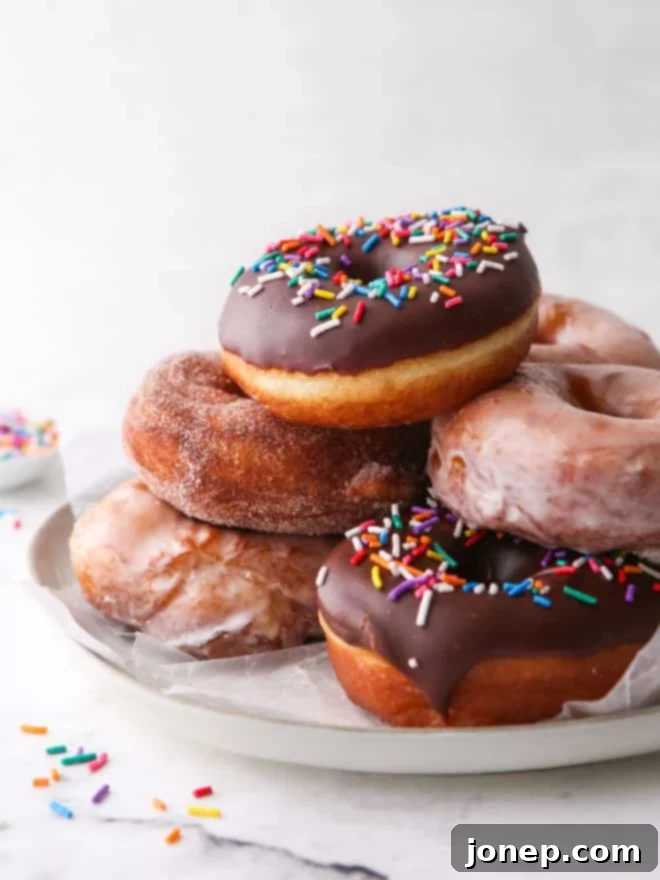 Snug Saturday Treats 11 Yeast-raised doughnuts stacked on a plate, perfect for a cozy weekend baking project