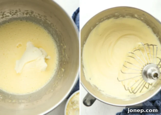 Timeless Italian Tiramisu 6 Mascarpone cream being made in a mixing bowl, demonstrating the creamy consistency required for a perfect tiramisu.